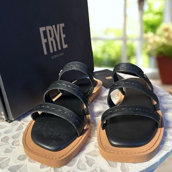 Frye Faye Leather Strappy SlideSandals Black Flat Women’s Size 7.5 NIB - Picture 5 of 10